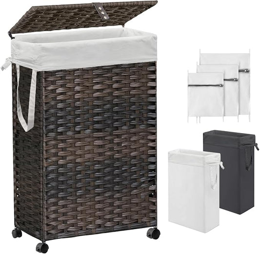 70L Slim Laundry Hamper with Lid & Wheels, Rolling Laundry Basket with 2 by Hiagnete
