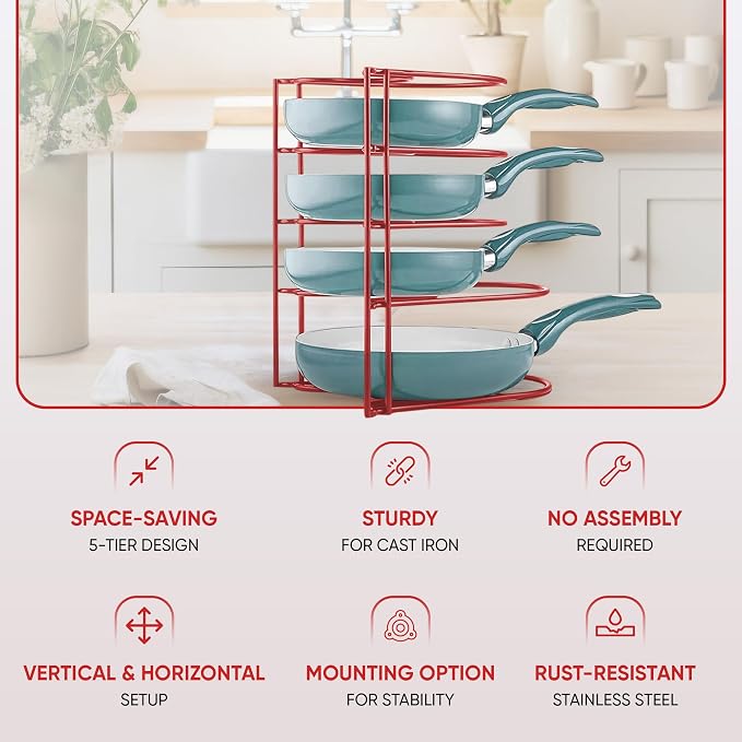 Heavy-Duty Pots and Pans Organizer | 5-Tier Cookware & Lid Storage Rack | - Image 5