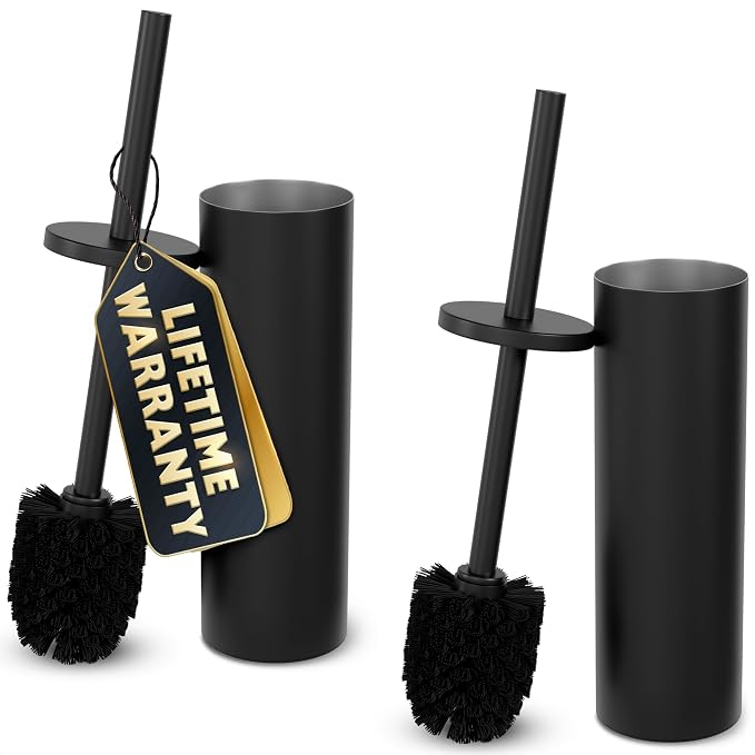 2 PCS Black Toilet Brush and Holder Set by Novsix