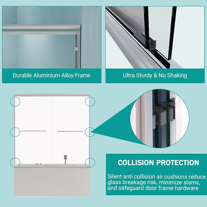 56"-60" Adjustable Width Double Sliding Shower Door - Image 5