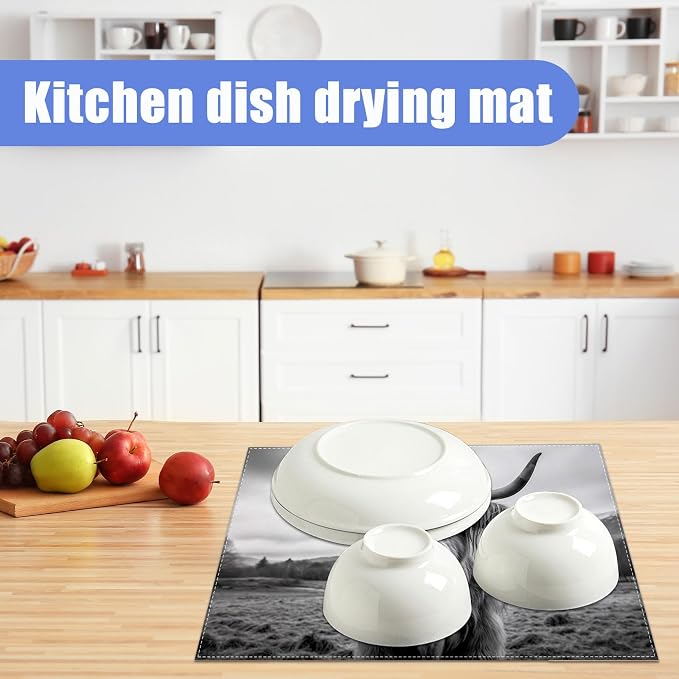Highland Cow Dish Drying Mat for Kitchen Counter Drying Pad Absorbent - Image 6