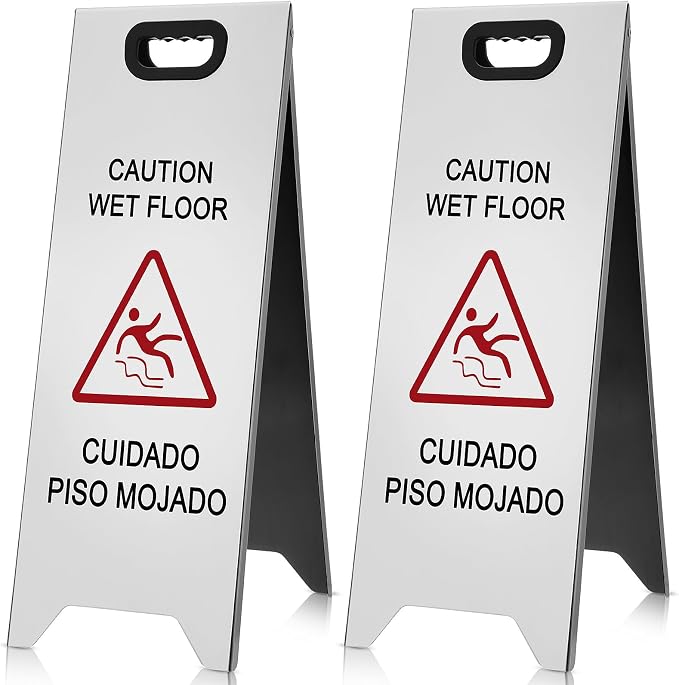 2 Pcs 24 Inch Stainless Steel Wet Floor Sign, Heavy Duty Caution Wet Floor Sign by Unknown