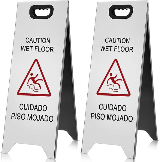 2 Pcs 24 Inch Stainless Steel Wet Floor Sign, Heavy Duty Caution Wet Floor Sign by Unknown