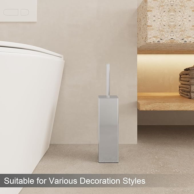 Chrome Square Stainless Steel Toilet Brush - Image 5