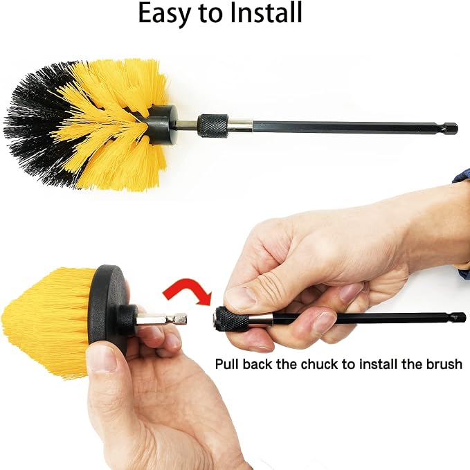 8 Pack Drill Brush Attachment Set, 1/4in Power Scrubber Brush+ Extend Long Rod - Image 4