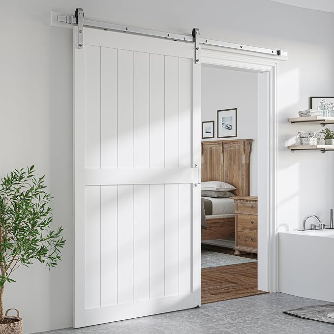 SmartStandard 48 x 96 inch White Sliding MDF Barn Door by SMARTSTANDARD