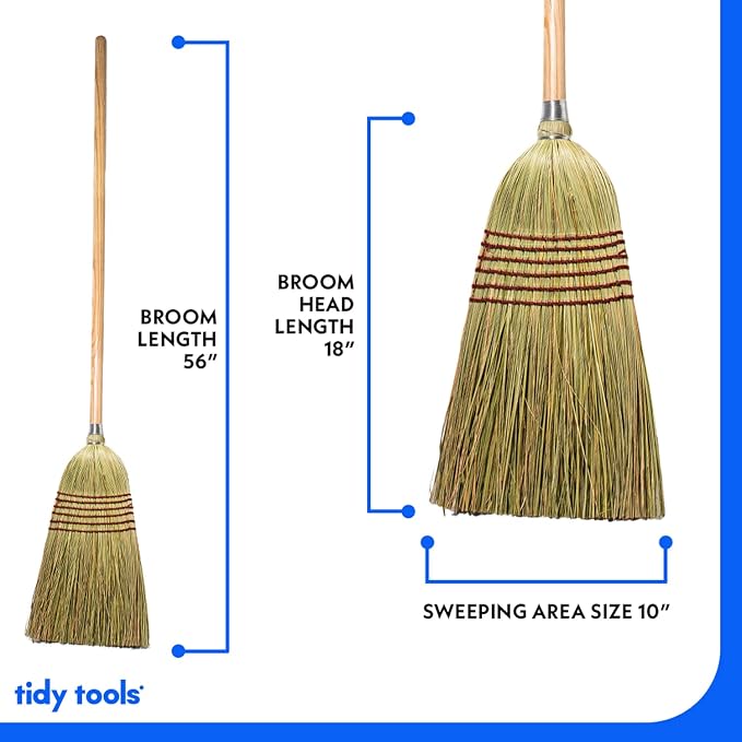 Corn Broom with Wood Handle Heavy Duty Indoor Outdoor Broom - Image 3