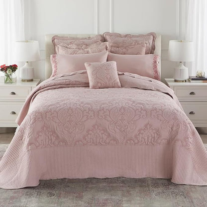 BrylaneHome Bedding Lightweight All Season Modern Amelia Quilted Damask Oversized Ultra Soft Bedspread - Twin, Seaglass