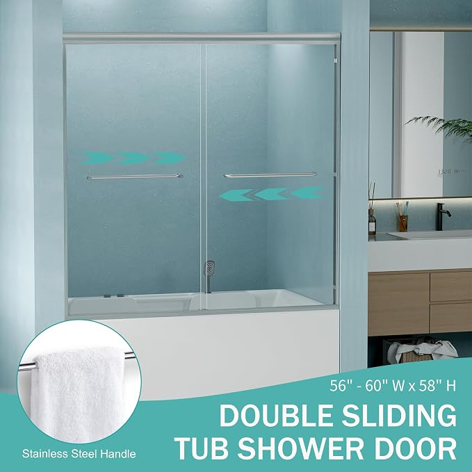 56"-60" Adjustable Width Double Sliding Shower Door - Image 4