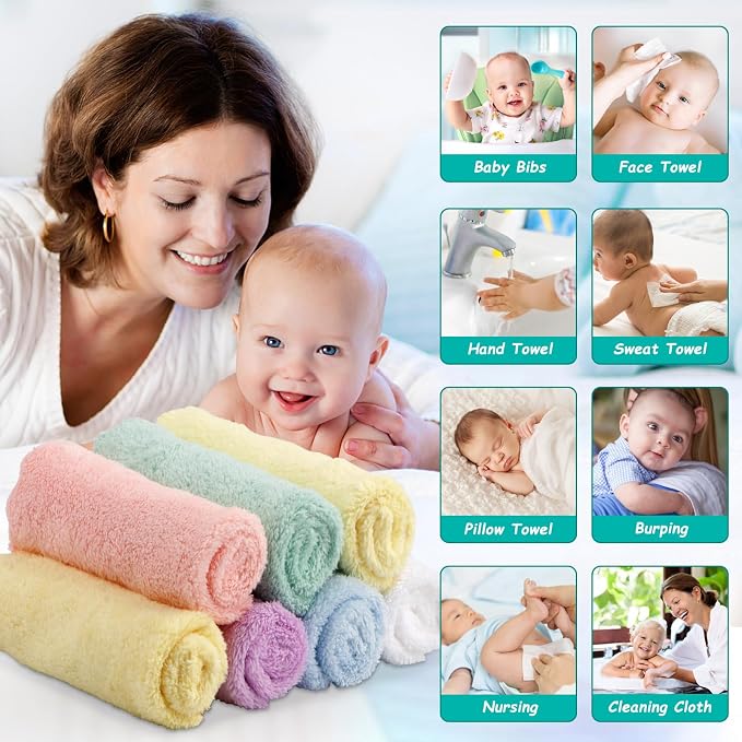 HOMEXCEL Baby Washcloths 24 Pack-Microfiber Baby Bath Face Towel 11.5 x 11.5 - Image 2