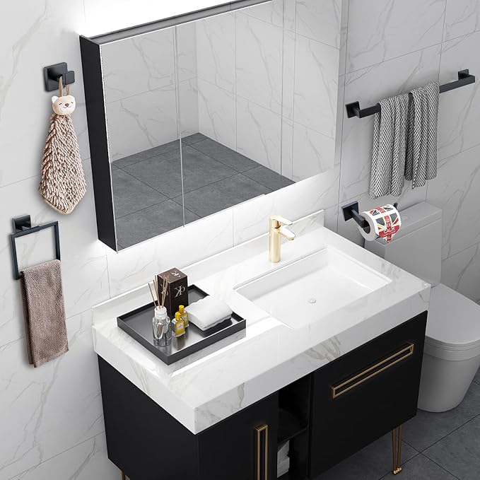 Matte Black Bathroom Accessories Bath Accessories Set Towel Racks - Image 6