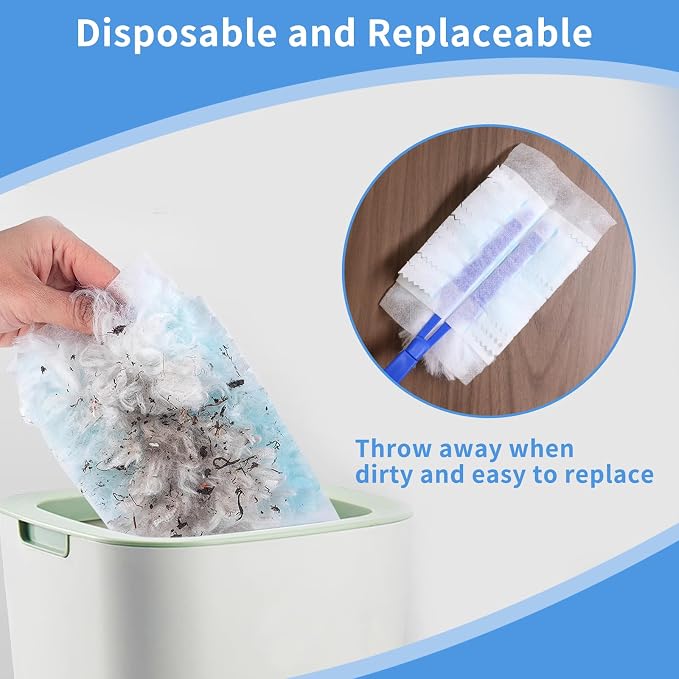 60 Pcs Blue Duster Refills Static Dust Removal Brush Disposable Replacement Head - Image 6