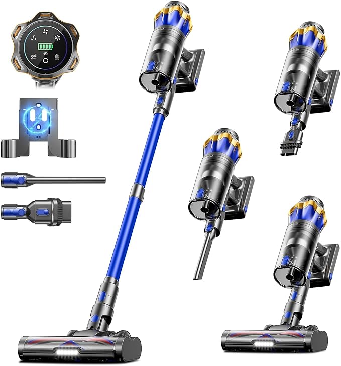 Cordless Vacuum Cleaner, Upgraded 600W 50KPA 70Mins Cordless Stick Vacuum by JELLYPIG