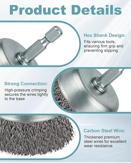 10 Pcs Wire Brush for Drill, Coarse Carbon Steel Crimping Wire Wheel Brush - Image 4