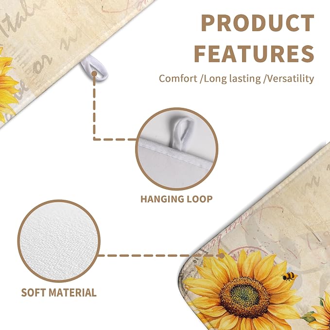 Spring Summer Dish Drying Mat Sunflower Kitchen Dish Drying Pad Absorbent - Image 2