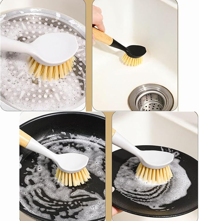 2 Pack Kitchen Dish Brush Grill Brush+Reusable Rubber Gloves, Kitchen Cleaning - Image 3