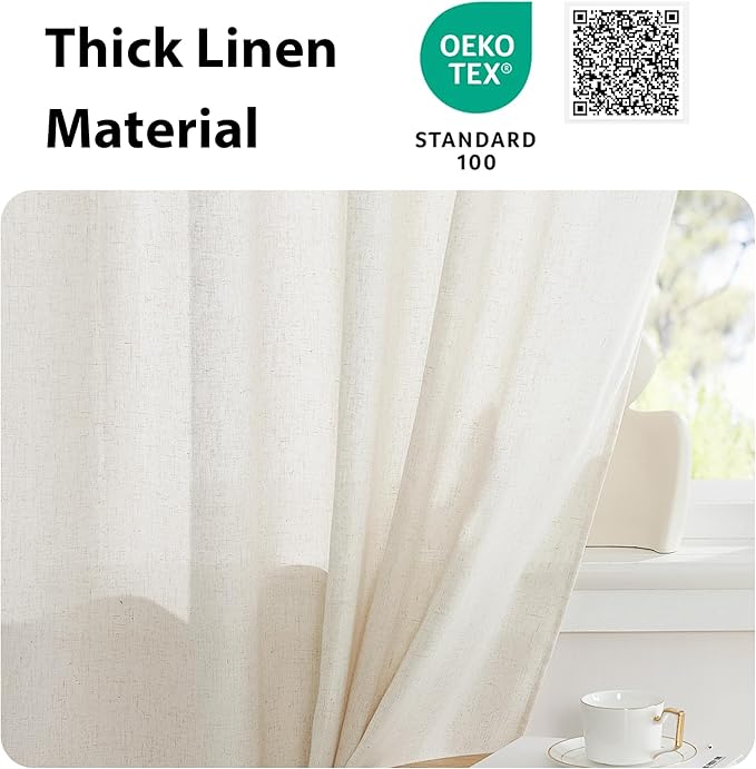 NICETOWN Linen Curtain for French Doors, Privacy Kitchen Window Coverings - Image 2