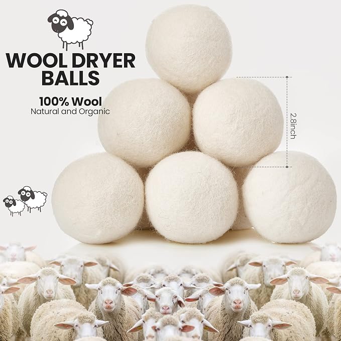 Roowest 60 Pcs Wool Dryer Balls Set Reusable Laundry Wool Balls - Image 2