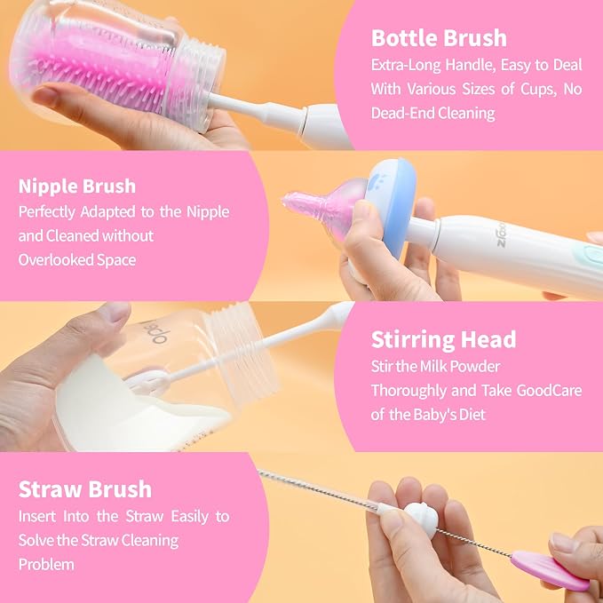 Electric Bottle Brush Cleaner New Upgrade, Portable Electric Baby Bottle Brush - Image 4