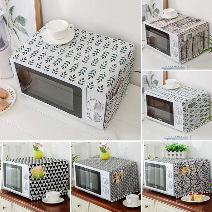 AKOAK 1 Pack 30cm x 90cm/11.81" x 35.43" Household Kitchen Microwave Dust Cover Cotton Linen Oven Cover with Storage Bag Home Decoration Accessories (Dandelion)
