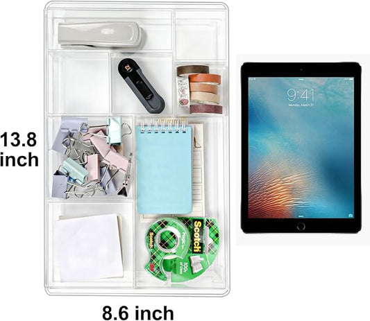 8-Section Clear Drawer Organizer, Large Acrylic Drawer Divider Tray - Image 2