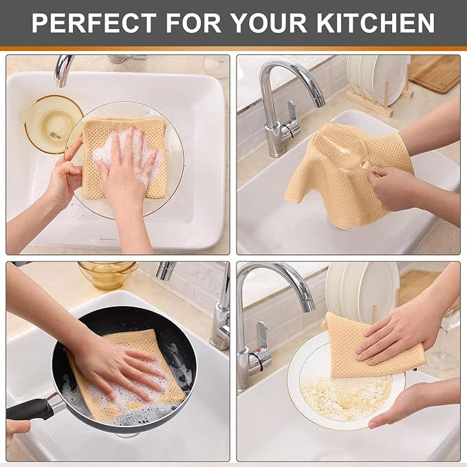 Kitinjoy 100% Cotton Kitchen Dish Cloths, 6 Pack Waffle Weave Ultra Soft - Image 4