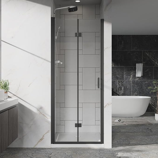 Frameless Bi-Fold Shower Door 30" W x 72" H, 1/4" Clear Tempered Glass by Relaxcabine