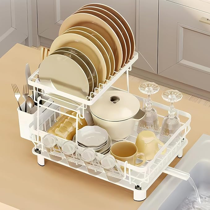 Dish Drying Rack, Space Saving & Durable, Rust-Proof Large 2 Tier Stainless - Image 6