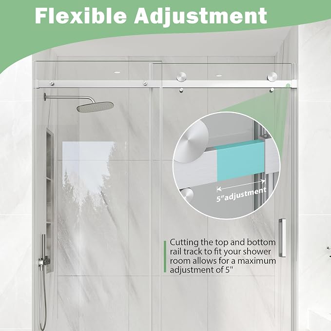 KPUY Frameless Shower Door, 49-54" W x 76" H Sliding Glass Shower Door - Image 7
