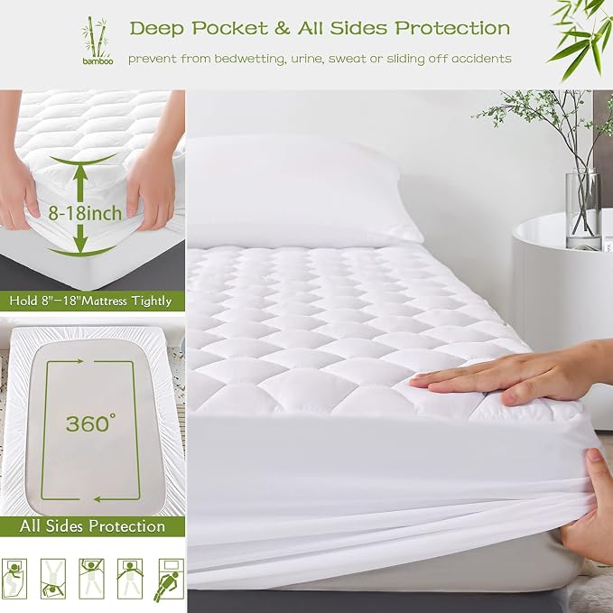 GRT Twin XL Mattress Protector Waterproof, Rayon from Bamboo, Cooling Quilted - Image 4