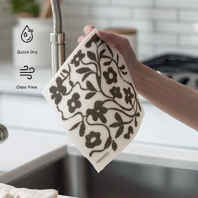 RECYCO Swedish Dishcloths for Kitchen | 5 Pack Black & White Geo Washable Dish - Image 6
