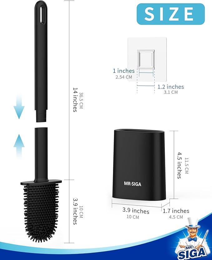 MR.SIGA Toilet Brush and Holder Set, Wall Mounted Toilet Bowl Brush, Compact - Image 3
