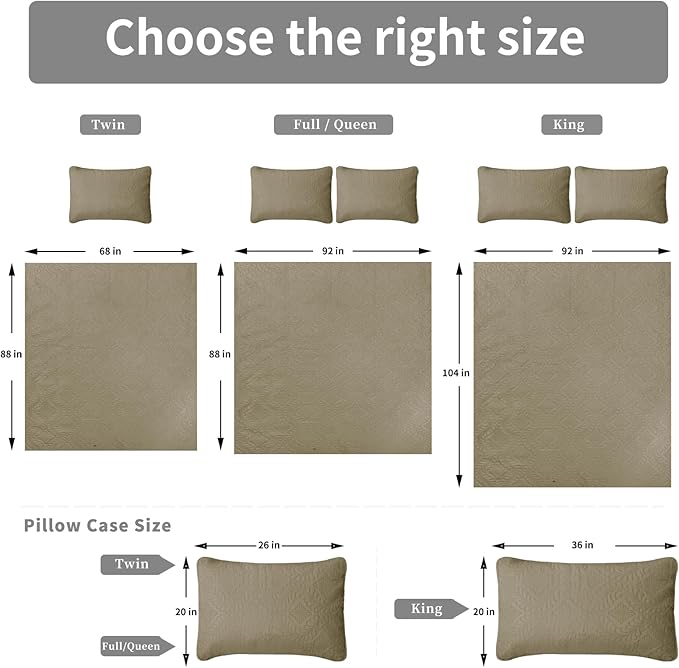 Easy-Going Twin Size Reversible Quilt Set with 1 Quilt and 1 Pillow Sham, Soft Bed Quilt Cover, Water Resistant Lightweight Microfiber Bedspread, Stain Resistant, Olive Leaf-Beige/Beige