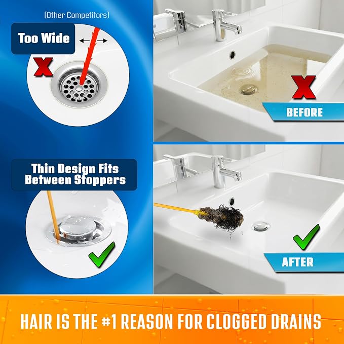 FlexiSnake Drain Weasel Sink Snake Hair Clog Remover Tool, Bathtub Drain Cleaner - Image 4