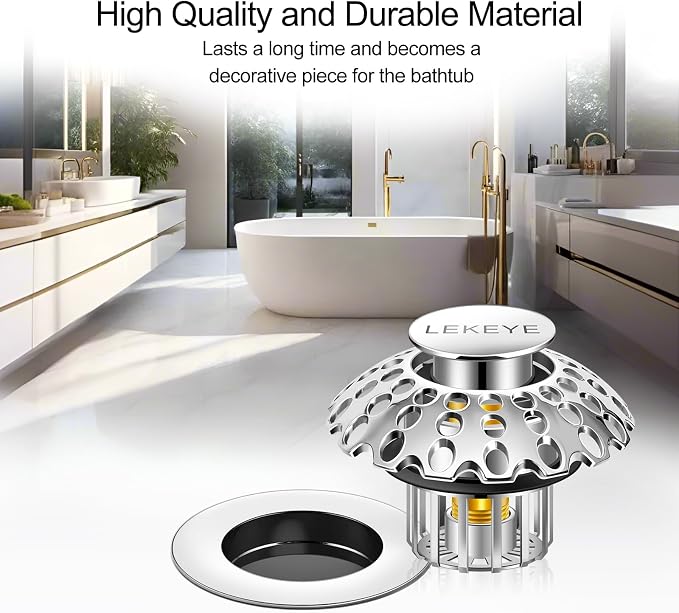 LEKEYE Tub Stopper | Shower Drain Hair Catcher | Bathroom Bathtub Plug | Pop Up - Image 2