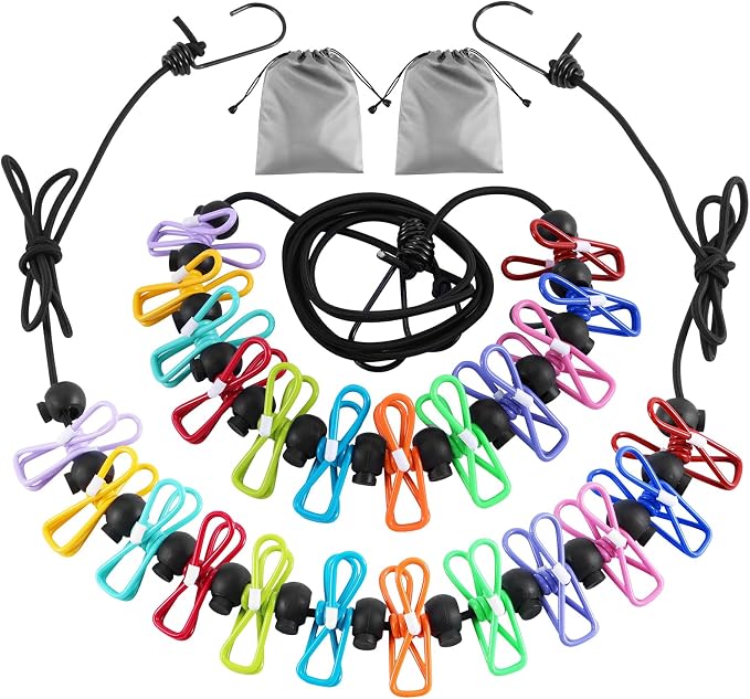 2 Pack Camping Clothesline Portable 12 Clothespins, Camping Accessories Travel by DAGONGREN