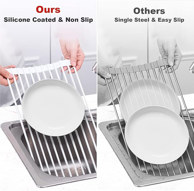 MERRYBOX Roll Up Dish Drying Rack, Silicone Wrapped Over The Sink Dish Rack - Image 7