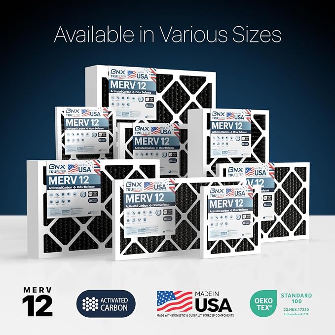 BNX TruFilter 14x25x1 MERV 12 Odor Defense AC Furnace Air Filter - Image 9