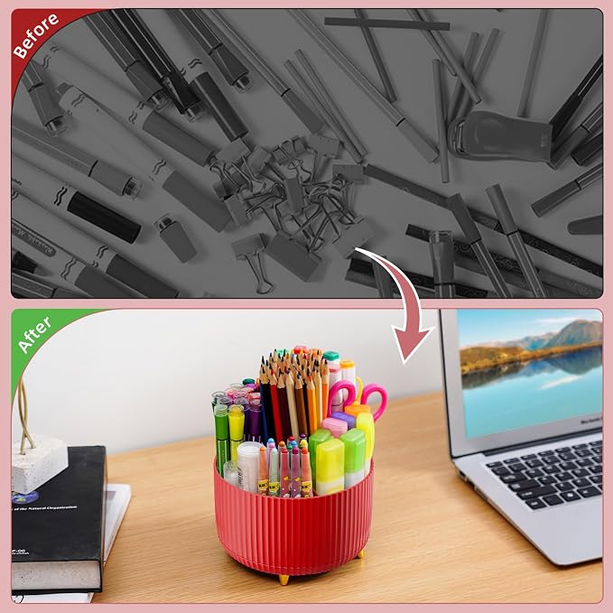 Marbrasse Desk Organizer, 360-Degree Rotating Pen Holder - Image 7