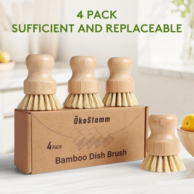 4 Pack Bamboo Dish Brush, Dish Scrubber Brush - Image 3