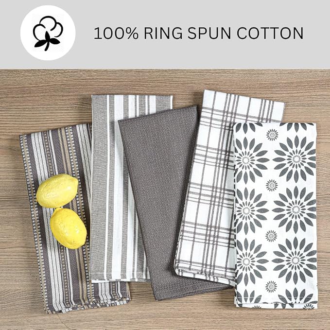 Assorted Kitchen Towels 100% Cotton Large 16x26 Inch Set of 5 - Image 2