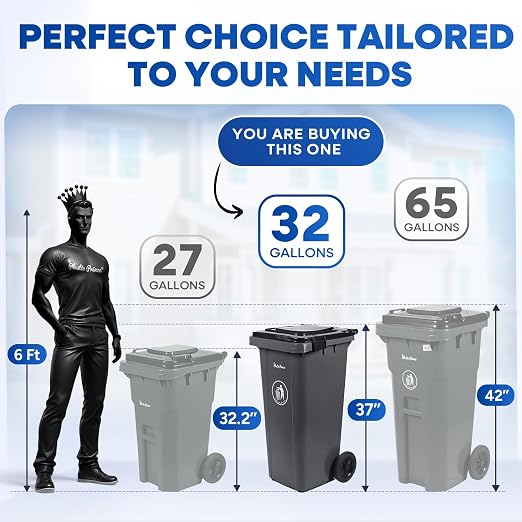 32 Gallon Trash Can with Wheels Outdoor Trash Can with Lid and Wheels Lockable - Image 8