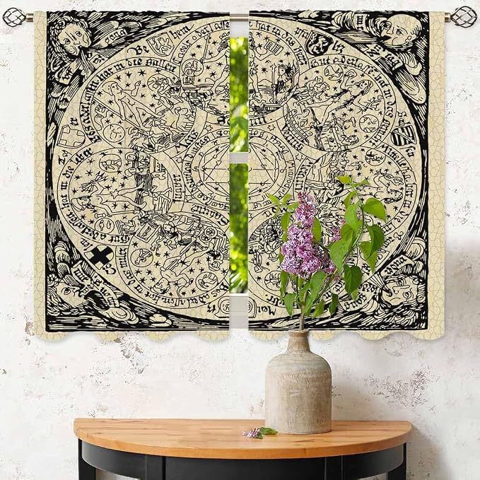 Planets Kitchen Curtains Old Astrology Ink Drawing Short Tier Curtains - Image 6