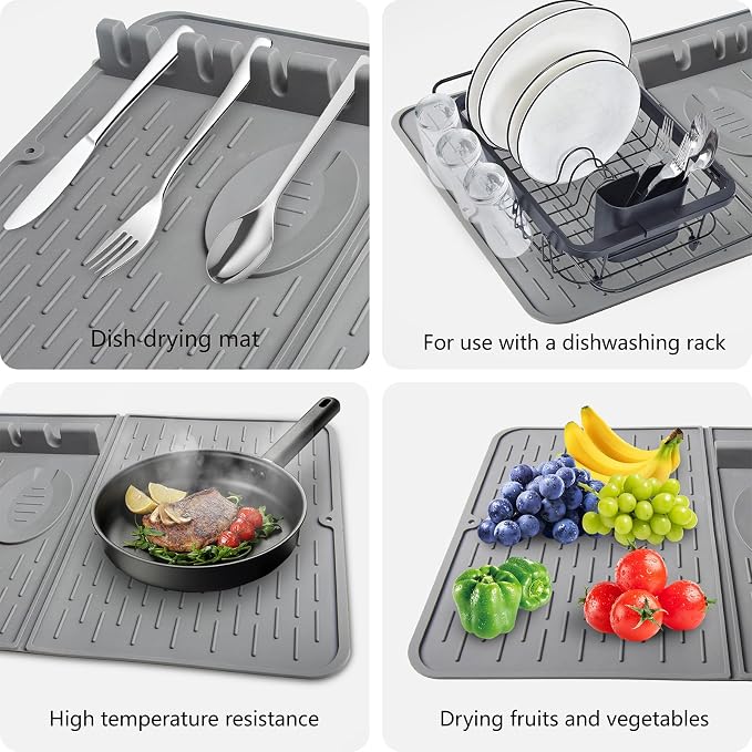 Silicone Dish Drying Mat for Kitchen Counter, Collapsible Dish Drainer Mat - Image 6