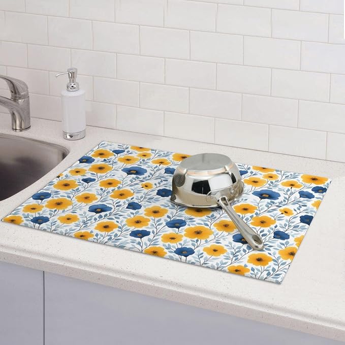 Blue Yellow Floral Dish Drying Mats - Image 2