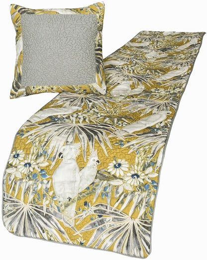 The HomeCentric King/Queen/Twin Grey & Yellow Decorative Twin 53"x18" Bed Runner with 2 Pillow Cover, Cockatoo Bird & Quilted Bed Scarf on Cotton Fabric - Cockatoo Love