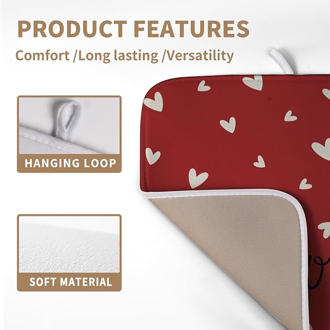 Valentines Day Dish Drying Mat 18x24 Inch Valentine Red Love Heart Drying Mats - Image 3