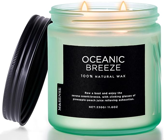 M&SENSE Candle Oceanic Breeze Scented, 11.6oz 70 Hour Long Lasting 2 Wick by MSENSE