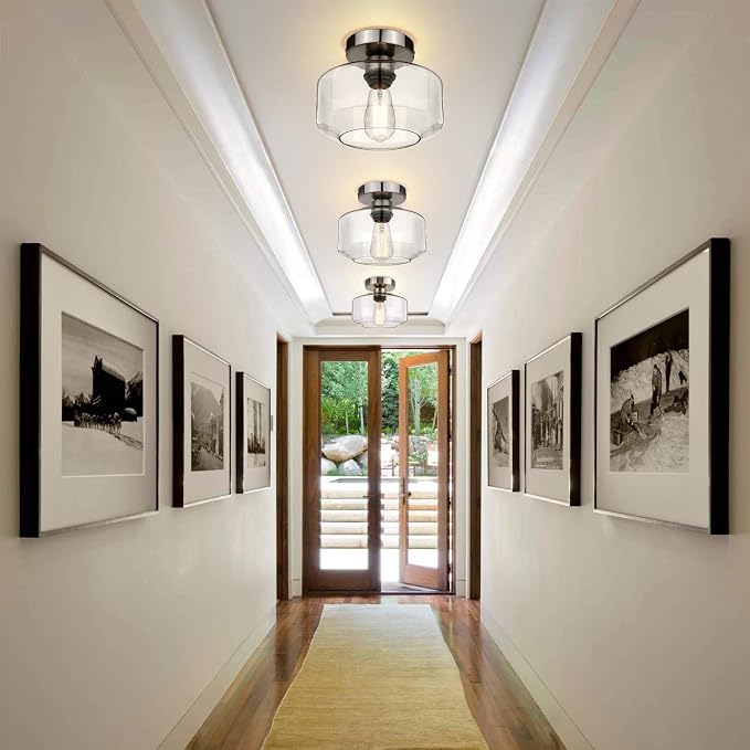 MAXvolador Industrial Semi Flush Mount Ceiling Light Brushed Nickel, Hanging - Image 6