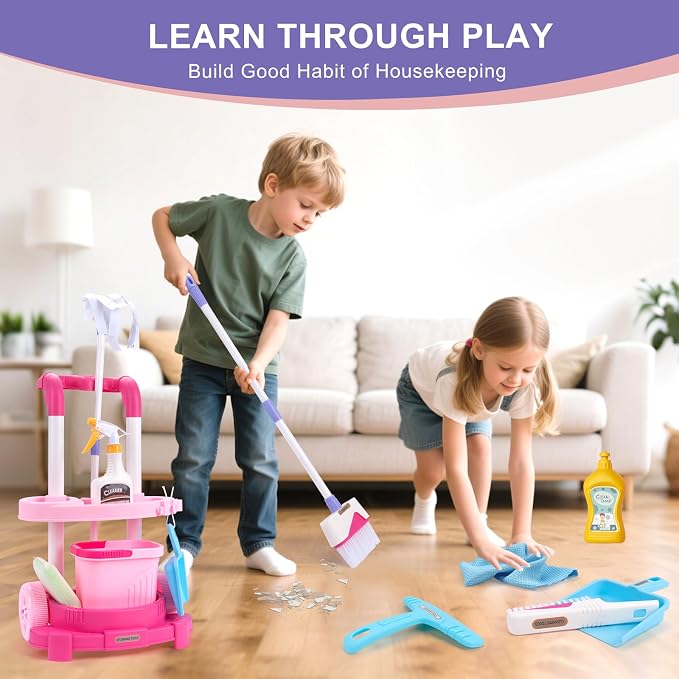 Jenilily Toddler Cleaning Set, Kids Cleaning Carts Toy Set, Detachable Kids Mop - Image 6